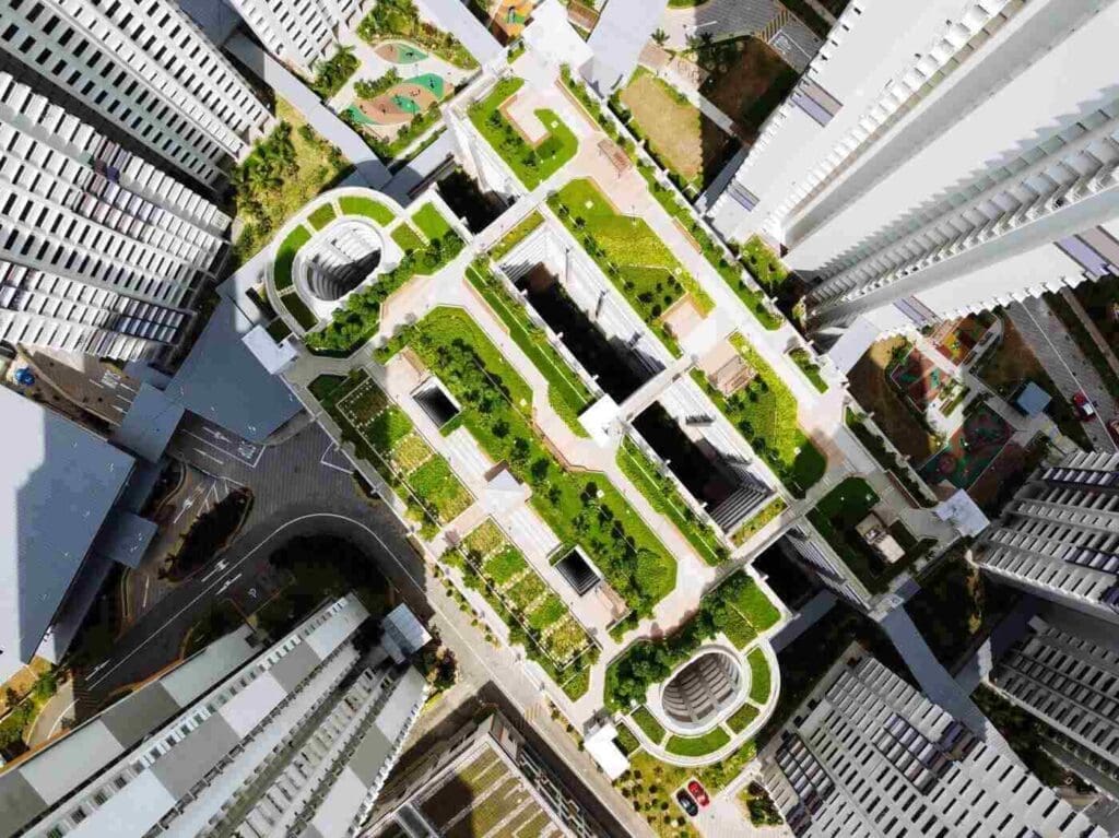 What'S Ahead For The Green Building Sector? New Report Offers A Glimpse 7 Top view of green roof of skyscraper - what is the ecological framework of the city