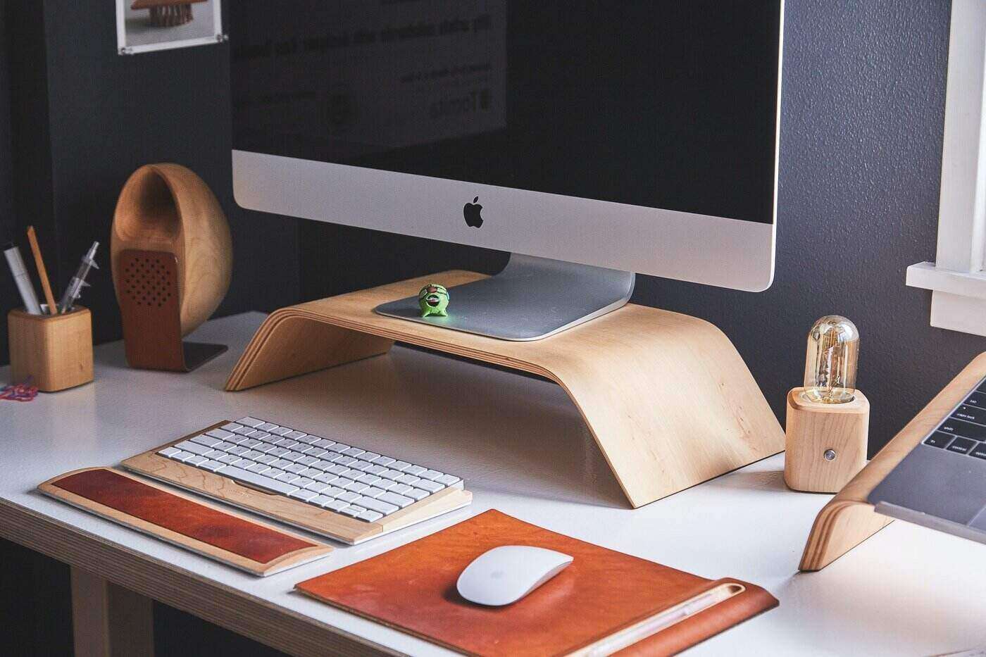How To Create An Eco-Friendly Home Office Area 4 Computer on desk with wooden office supplies - how to create an eco-friendly home office