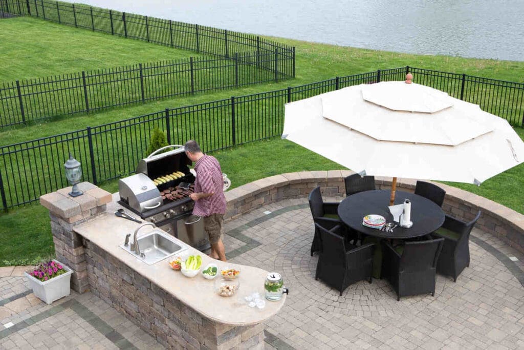 Outdoor kitchen in backyard