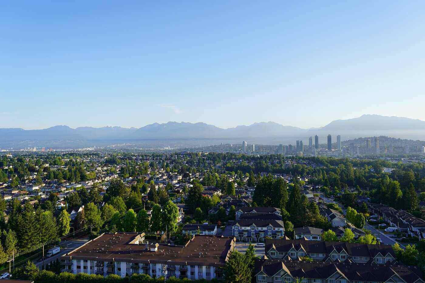 Aerial view of burnaby bc - new heat recovery system turns waste into heat for river district