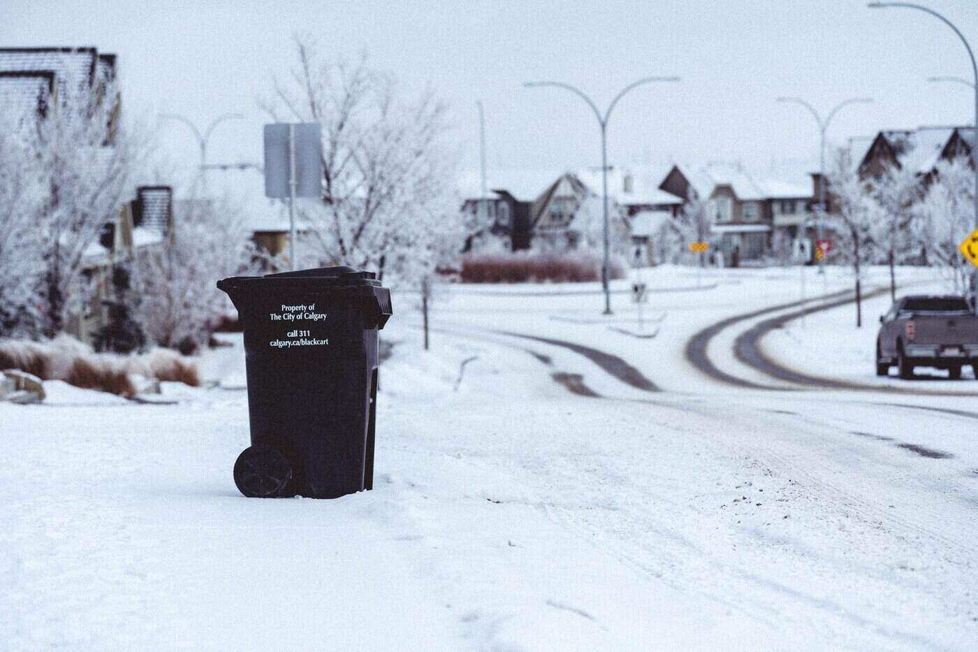 More C&Amp;D Waste Solutions Coming To Calgary 2 Calgary garbage bin by road in winter - more c&d waste solutions coming to calgary