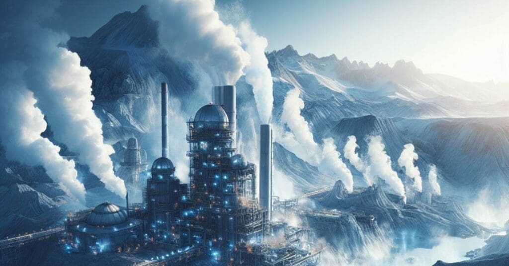 Geothermal power plant with mountains in back