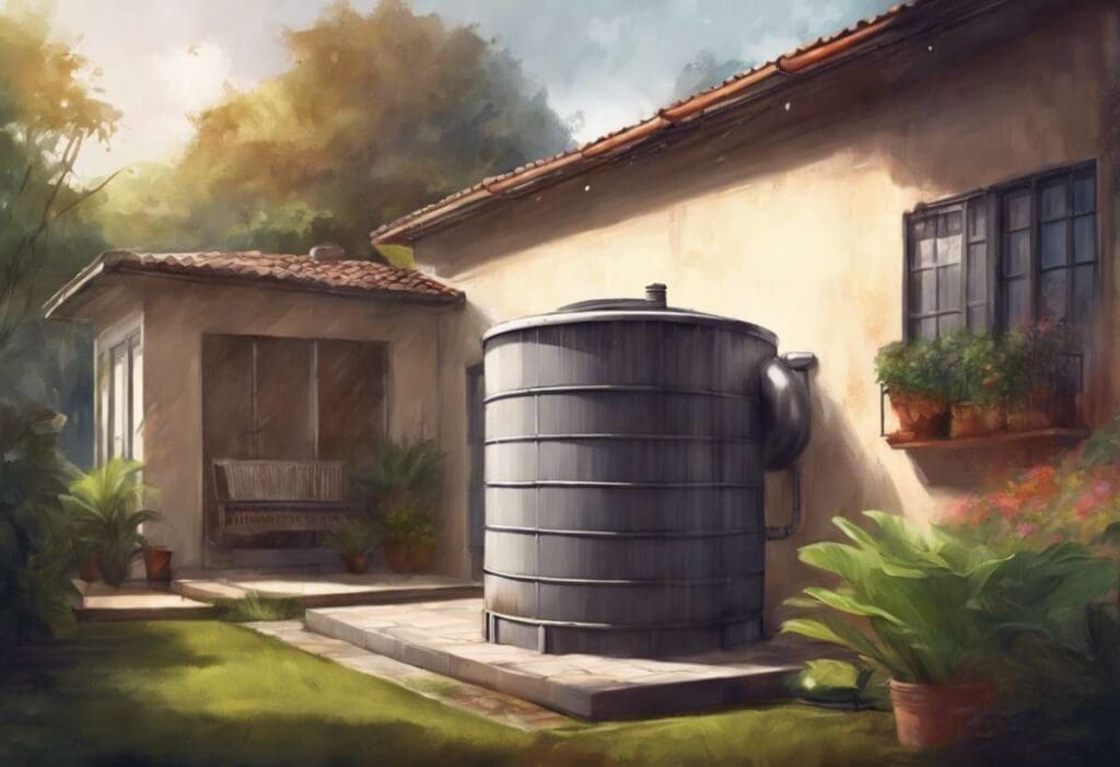 Water storage tank at side of house