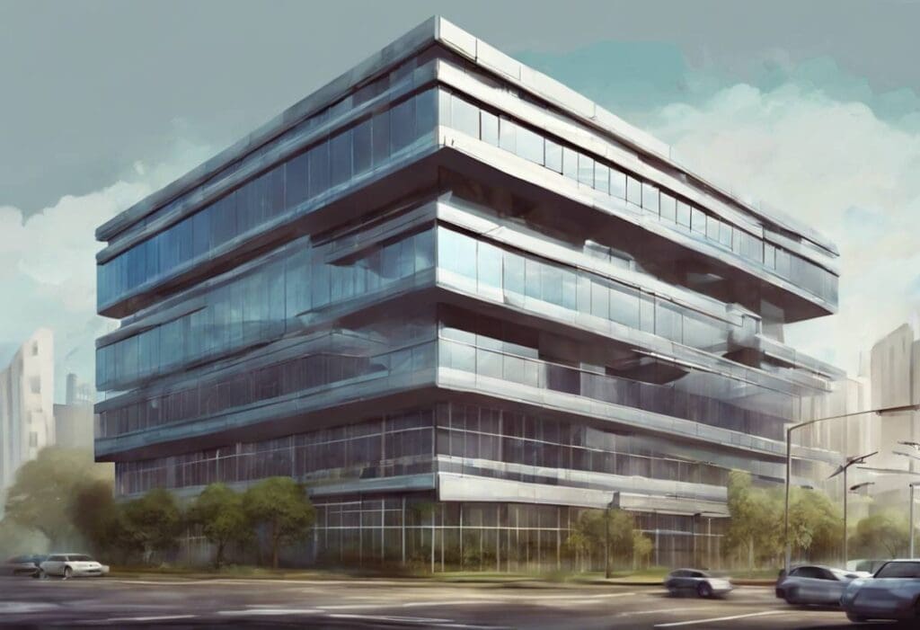 Low rise office building incorporating metal fabrication components to prevent thermal bridging