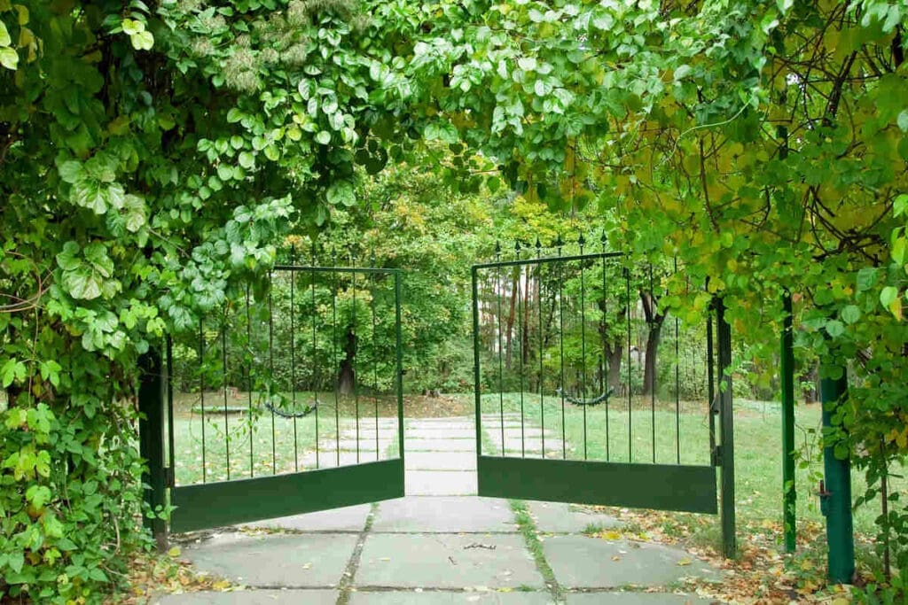 Metal driveway gate opening