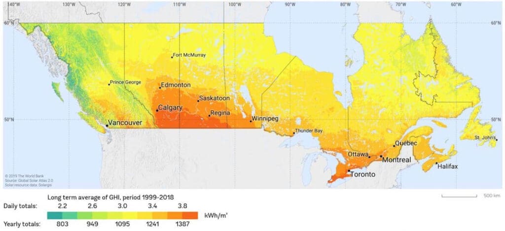 Solar insolation map canada