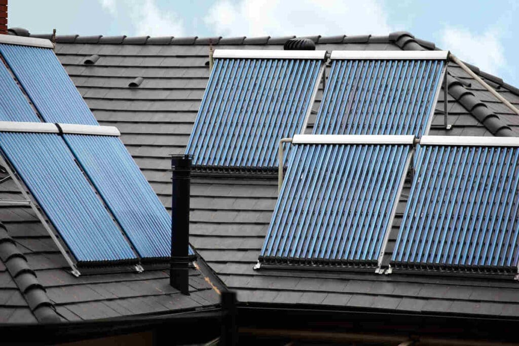 Solar thermal panels on roof of house