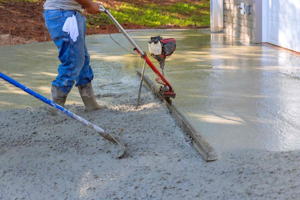 The Average Concrete Driveway Cost In Canada 4 Concrete contractor installing driveway tamping