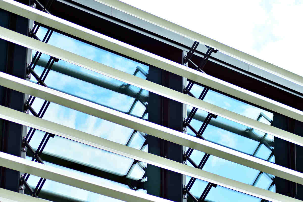 12v actuator louver on building facade