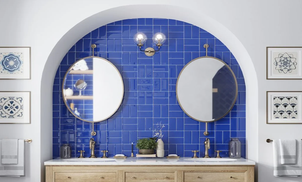 Blue tiles in bathroom