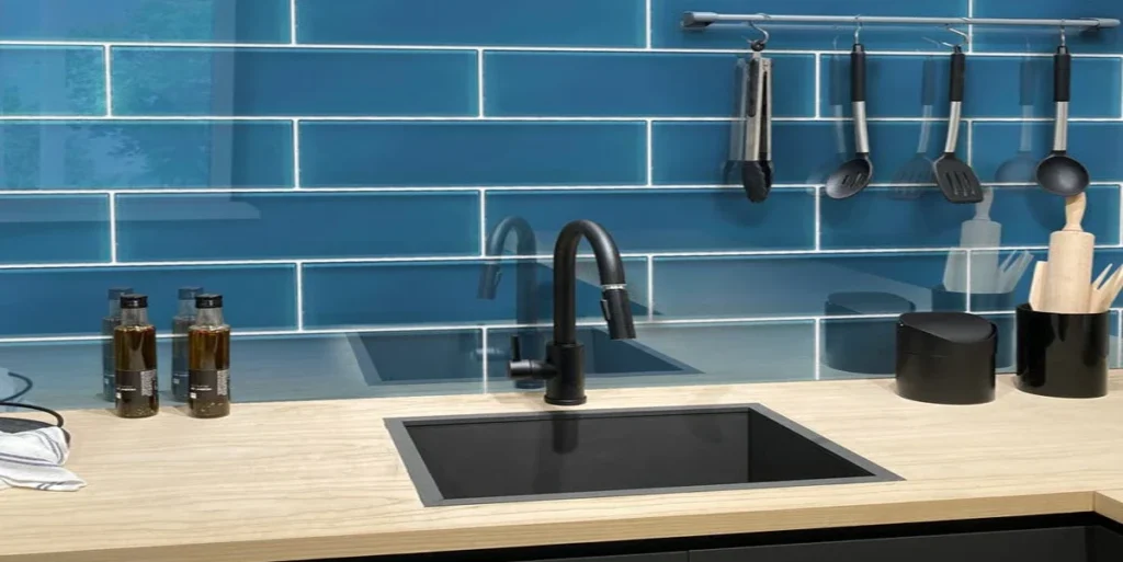 Blue tiles in kitchen