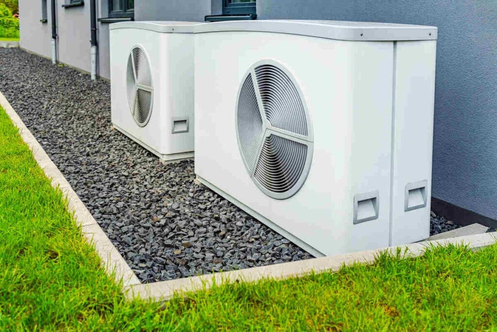 Heat pumps behind house