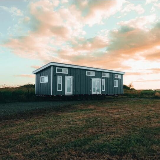 Tiny house at sunset