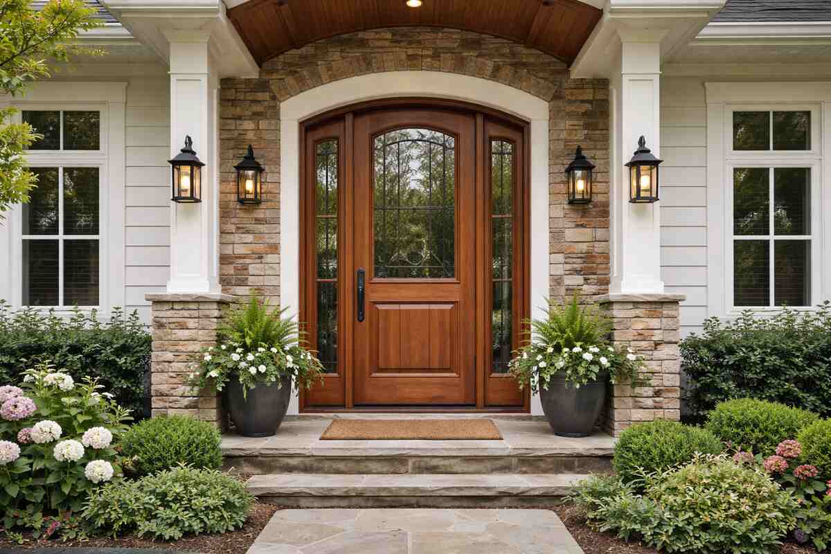 Wood front door of house