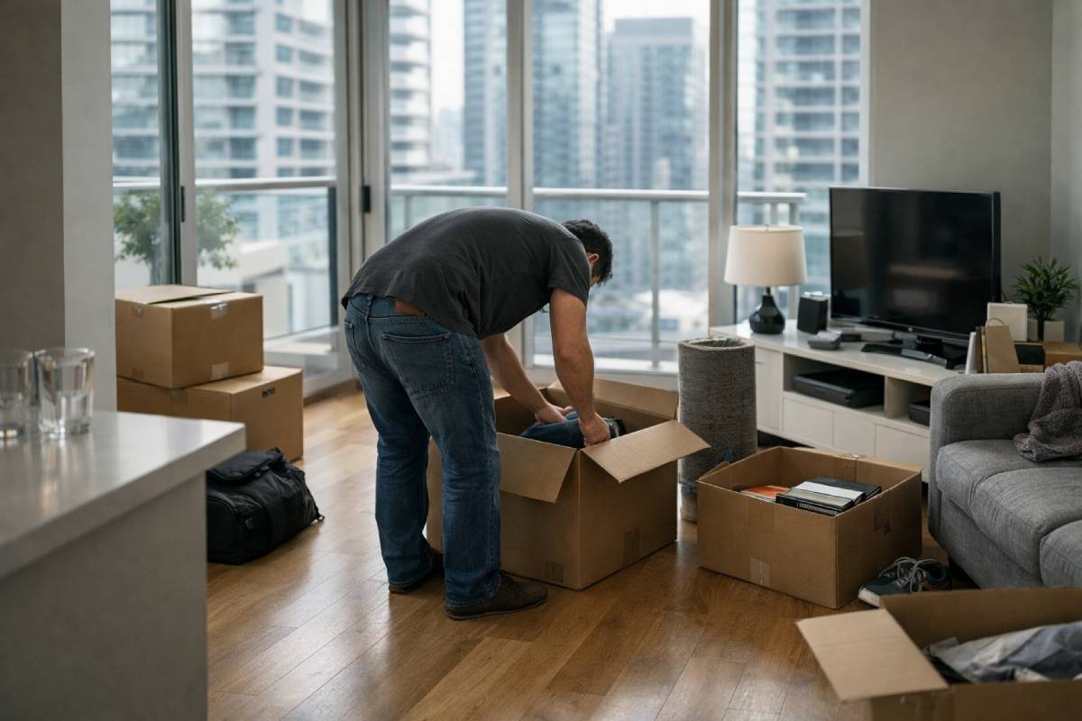 Man moving - packing boxes