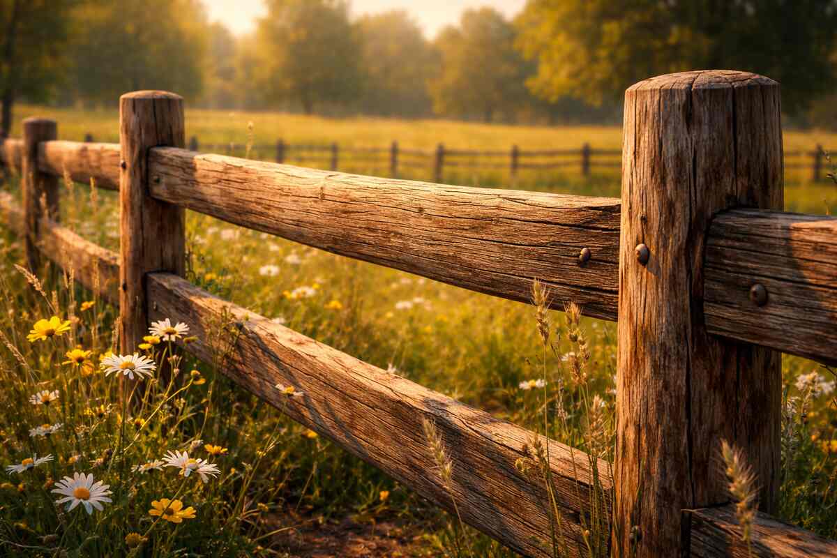 Reclaimed wooden fencing on farm