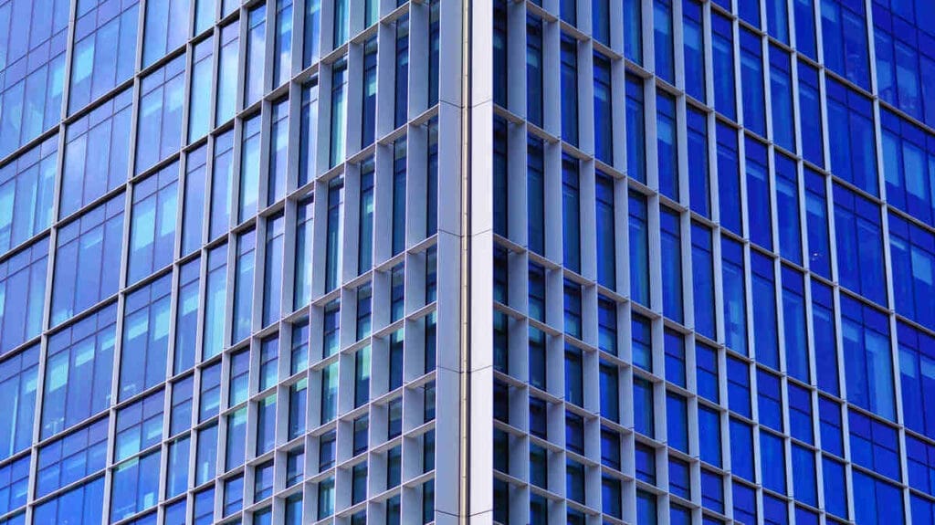 Tempered glass windows in office building