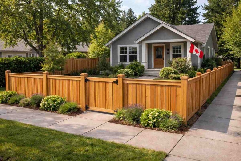 Wood fencing in front of house