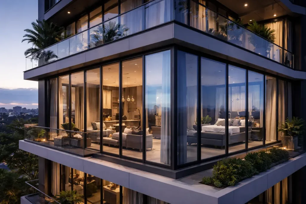 Energy-efficient thermochromic windows in condo building