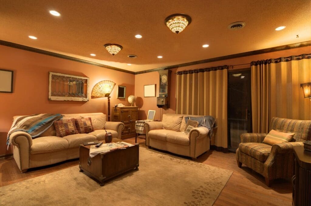 Living room with multiple lights on - energy myths debunked—and realities exposed