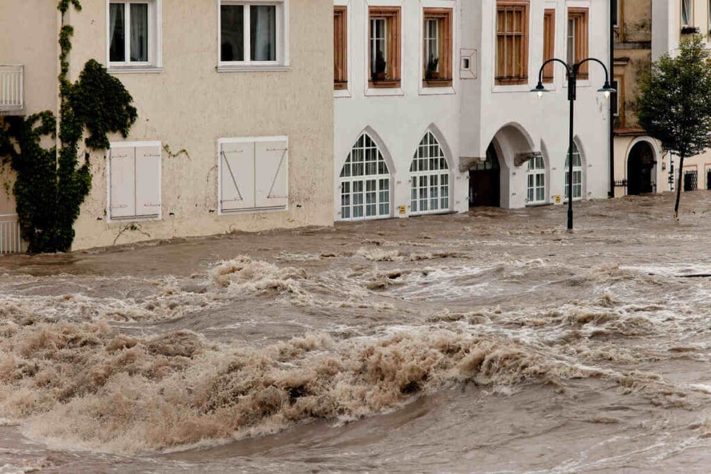 flooding of houses in city